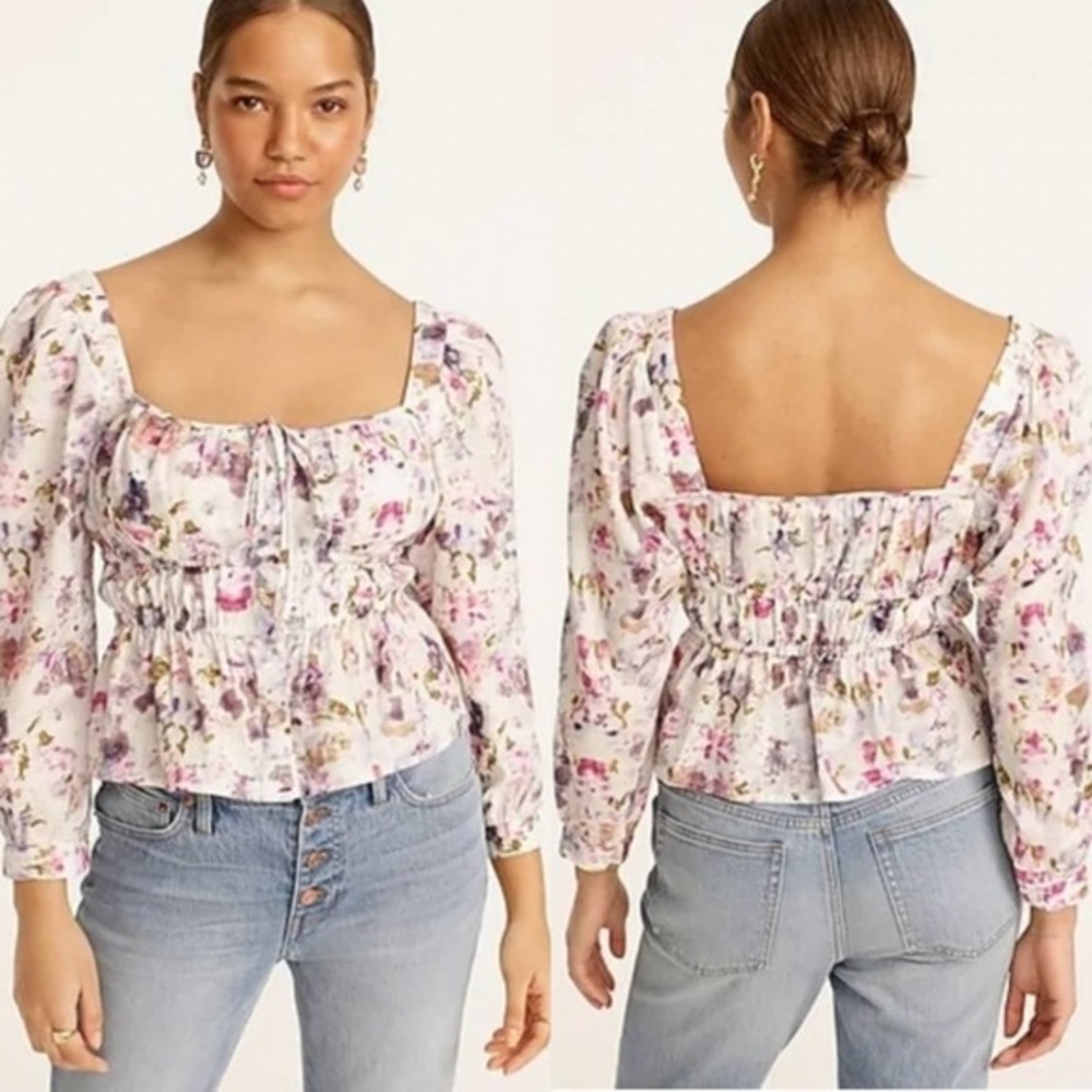 J. Crew Floral Obscura Cinched Waist Top Kaleidoscope Floral BG305